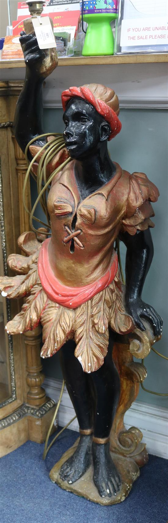 A painted composition Blackamoor figural lamp
